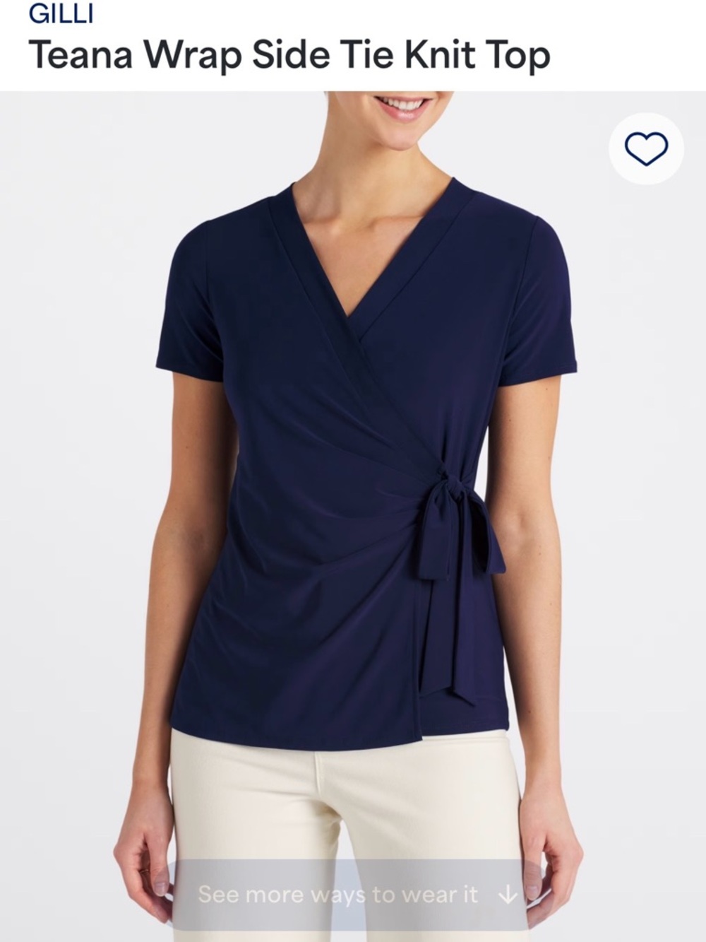 Gilli Navy Wrap Side Tie Knit Top